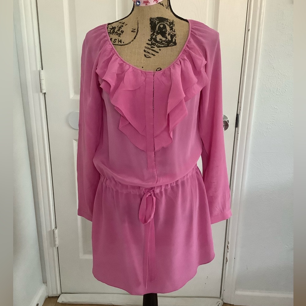 REBECCA TAYLOR SILK Mini Shirt Dress Cocktail Button Down ruffles size 2/4